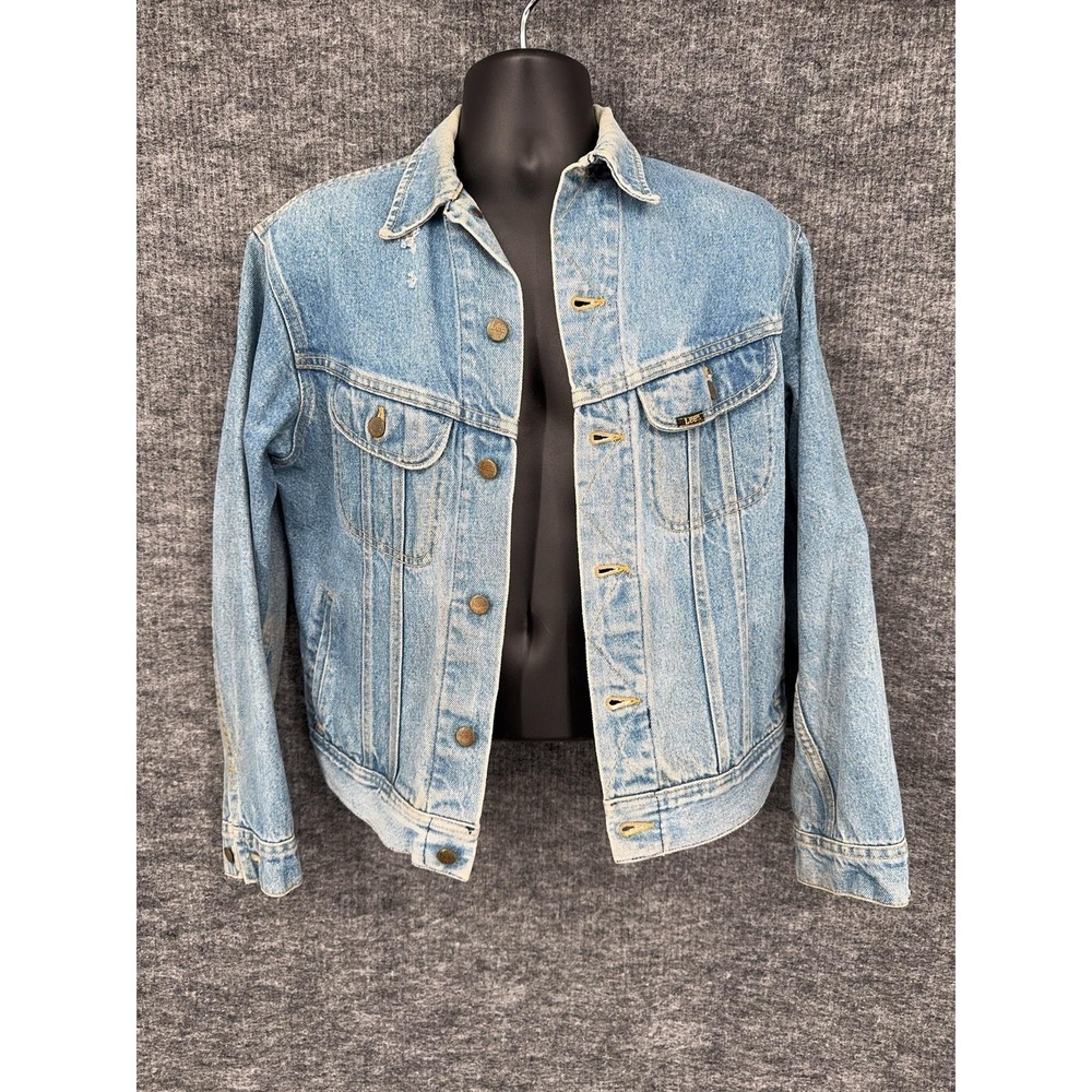 Vintage Lee Denim Jacket Mens Small Blue Trucker Button Front Made USA